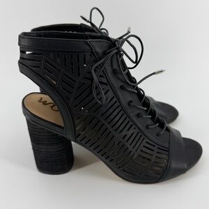 Sam Edelman Rocco Laser-Cut Peep-Toe Lace-Up Block Heel Booties, Women's 10